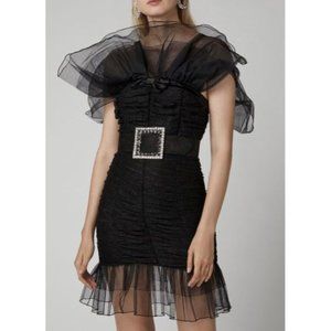 NWT $1600 ALESSANDRA RICH BLACK OFF SHOULDER TULLE & LACE DRESS SIZE US 4 IT 38